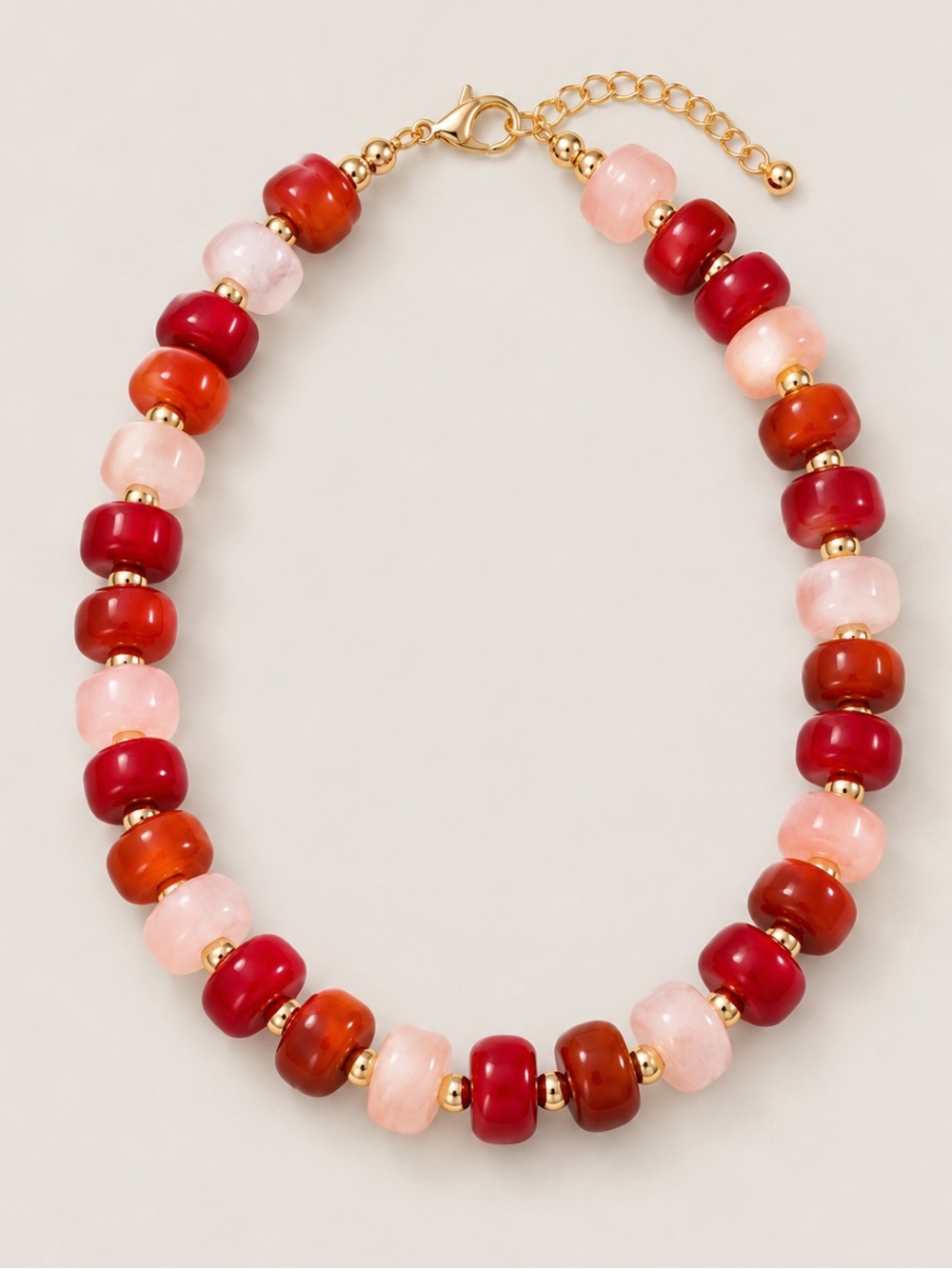 New! Cherry Red Pink Colorblock Beaded Dopamine Necklace NWOT
